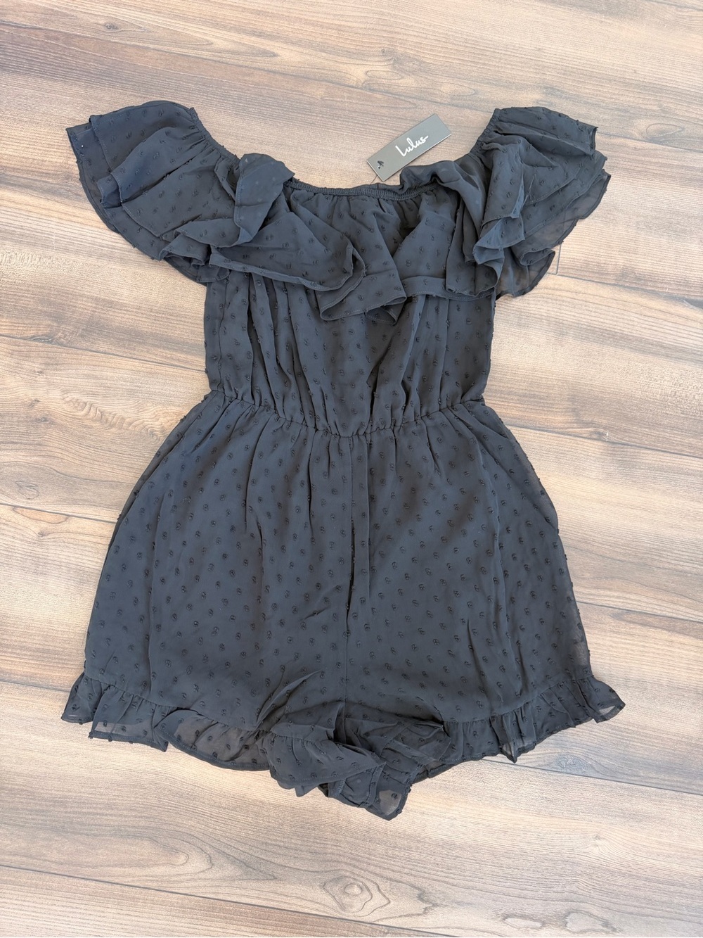 NWT Lulus Frilled to Bits White Swiss Dot Off-the-Shoulder Romper - Picture 2 of 4